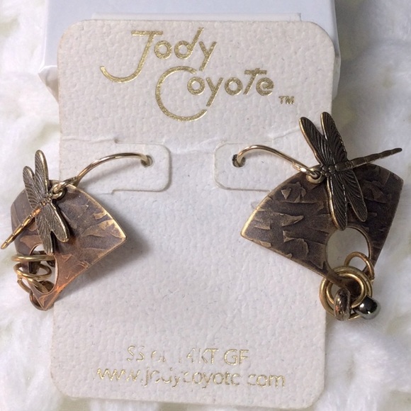14k gold plated Jody Coyote dragonfly earrings - Picture 2 of 5
